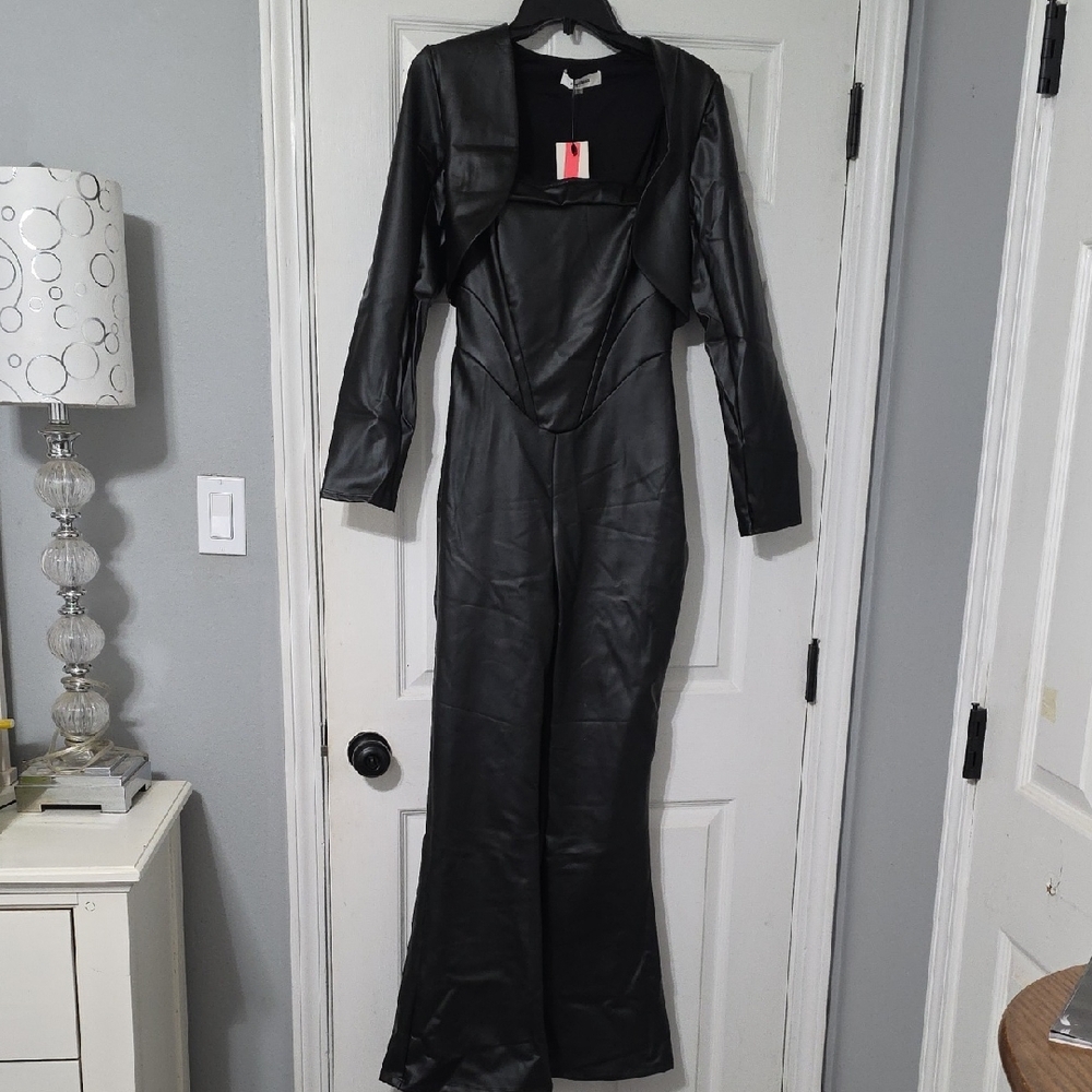 Black Faux Leather Jumpsuit